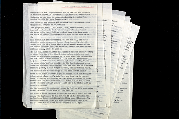 The testimony of Hermine Horvath, a Roma woman from Austria, collected in Vienna in 1958 by The Wiener Library. Photo: Wiener Holocaust Library Collections