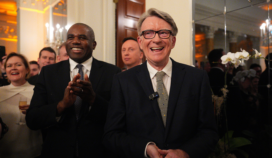 David Lammy (left) with Peter Mandelson during a welcome reception at the ambassador's residence in Washington, DC in February last year. Image: PA Images / Alamy 