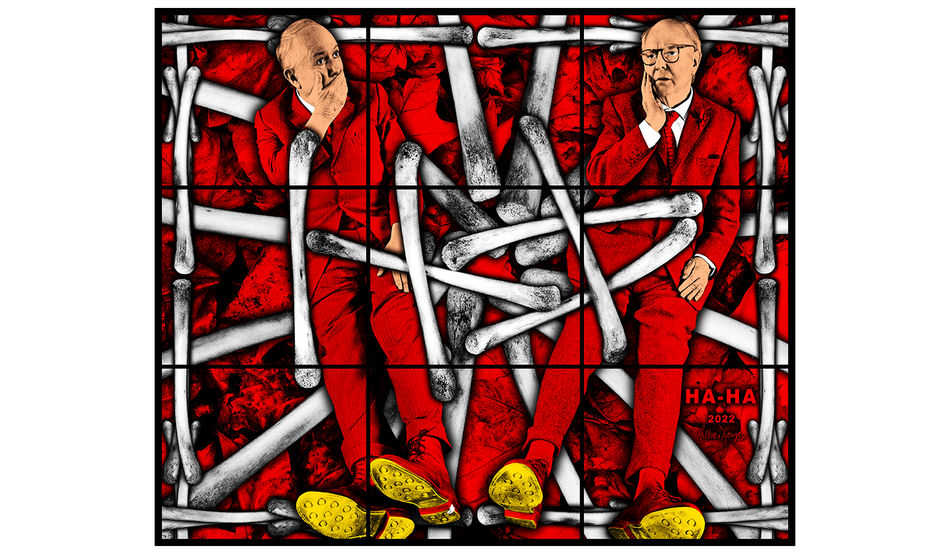 “HA-HA” (2022) by Gilbert & George. Image: Courtesy the artists and Lehmann Maupin, New York, Seoul, and London