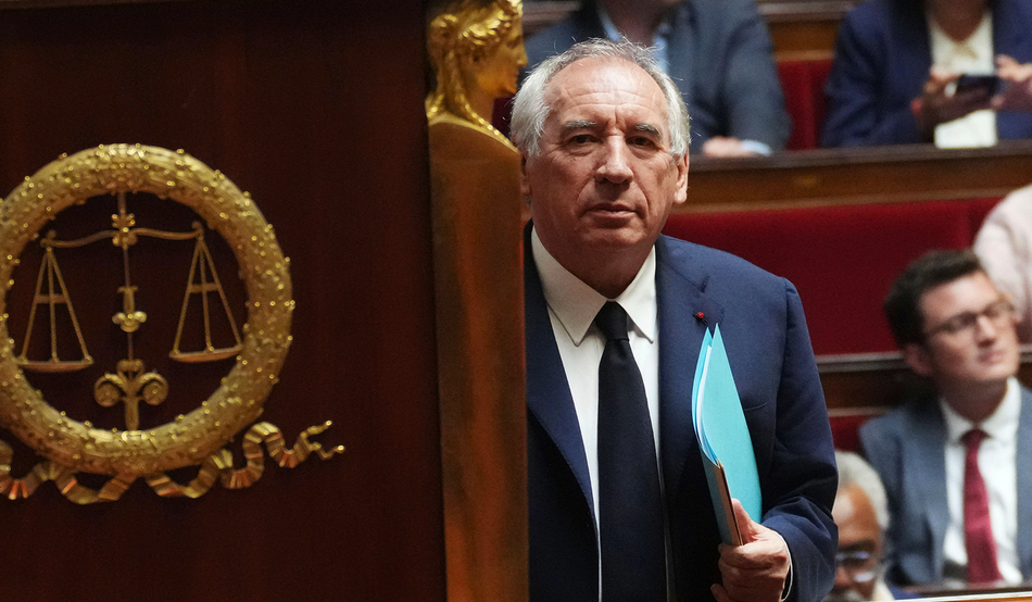 The now former French prime minister, Francois Bayrou, arrives to address the National Assembly prior to the parliamentary confidence vote that forced his ouster. Image: AP Photo/Alamy
