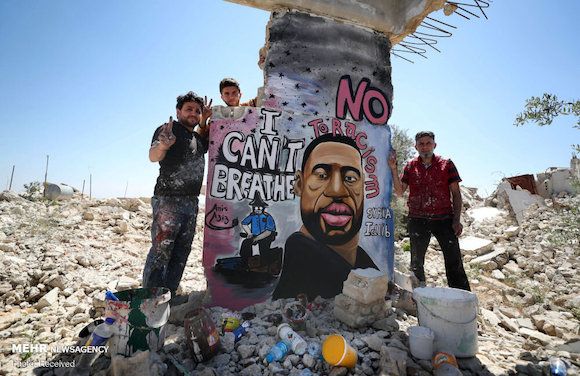 Aziz Asmar and Anis Hamdu's George Floyd mural in Binnish, Syria