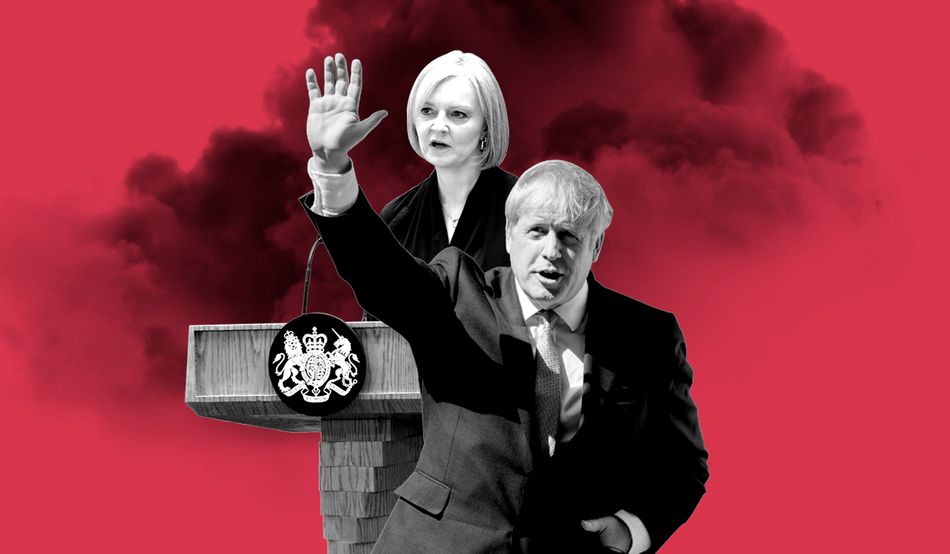 Modern conservatism’s nadir: Liz Truss and Boris Johnson. Image: Shutterstock/Alamy/Prospect