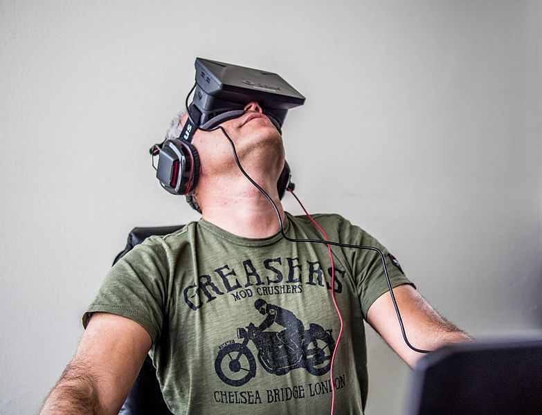 Games developer Sergey Orlovskiy tests virtual reality headset the Oculus Rift. Photo: © Sergey Galyonkin