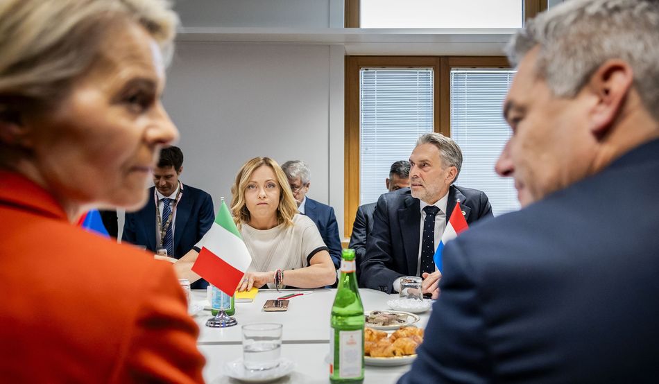 The new European Commission, led by Ursula von der Leyen (pictured opposite Dick Schoof  and Giorgia Meloni) will be the most right wing in decades. Credit: Hollandse Hoogte/Shutterstock