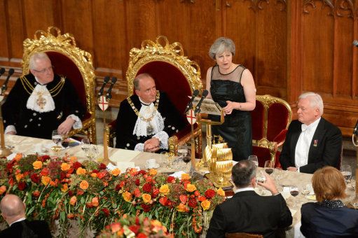 Prime Minister Theresa May addressing the annual Lord Mayor's Banquet at the Guildhall in London. Photo: Victoria Jones/PA Wire/PA Images
