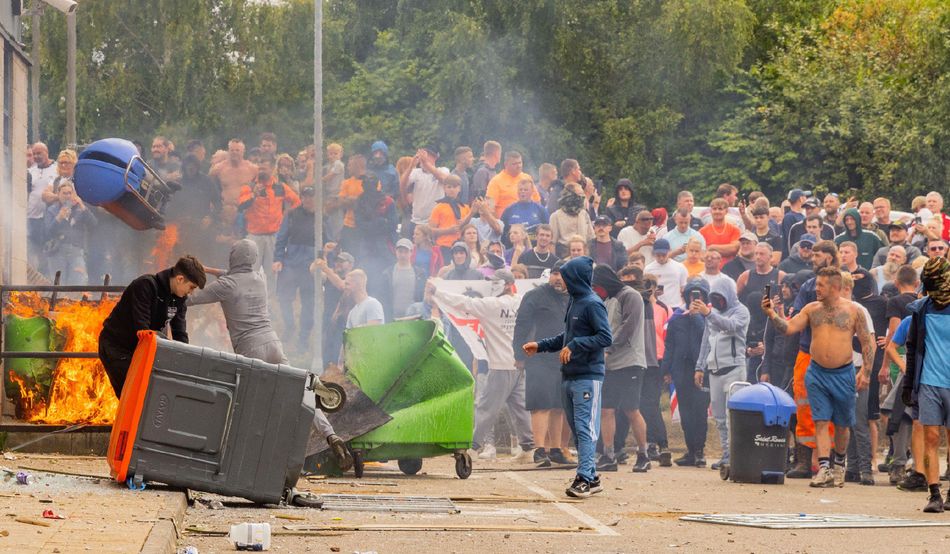 Goodwin objected to the characterisation of rioters in Rotherham, who last year set fire to a hotel housing asylum seekers, as far right. Image: Milo Chandler / Alamy