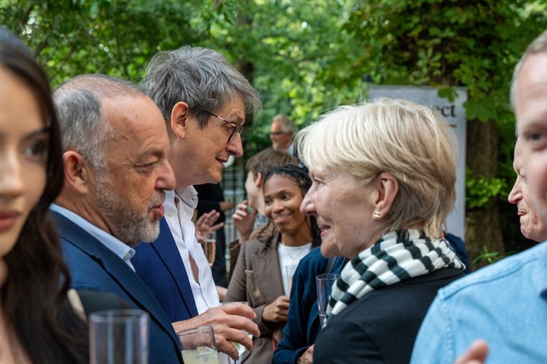 Prospect’s owner Sir Clive Cowdery, Alan Rusbridger and Isabel Hilton © Sascha Klamp