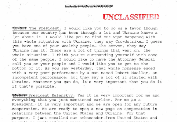  A transcript of the call in which President Trump asks Ukrainian President Zelensky for “a favour”