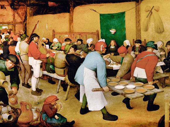 Nuptial frenzy: Bruegel’s “The Peasant Wedding” from 1568.  The Black Death spurred a rapid increase in the rates of marriage © PAINTING / Alamy Stock Photo