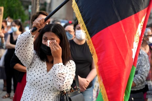 A rally in Bilbao, Spain, denouncing the Taliban’s takeover of Afghanistan. Photo: H Bilbao/Europa Press via Getty Images