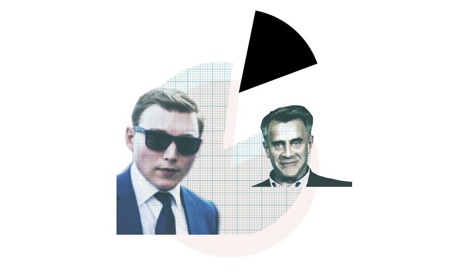 “Posh George” Cottrell is a key figure in Farage’s inner circle, while Christopher Harborne, right, is Reform’s biggest donor by some distance. Illustration by Alamy / Shutterstock / Prospect