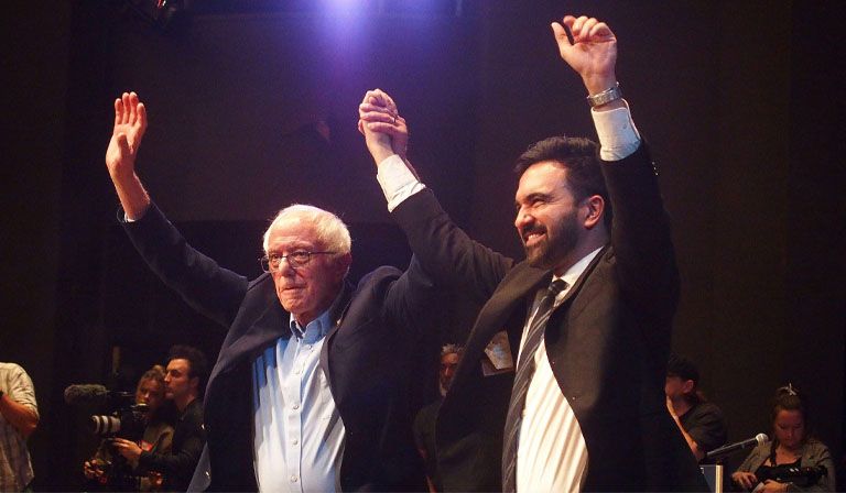 Bernie Sanders and Zohran Mamdani. Image by Zuma Press / Alamy