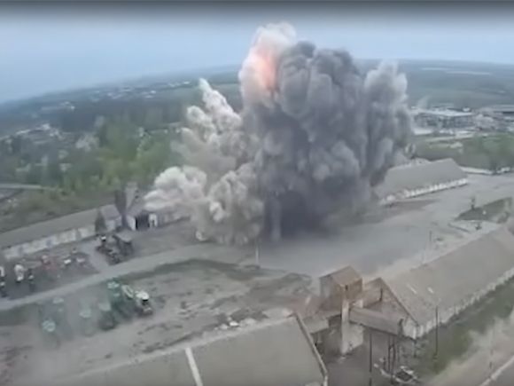A grain store in Ukraine  is destroyed by Russian forces