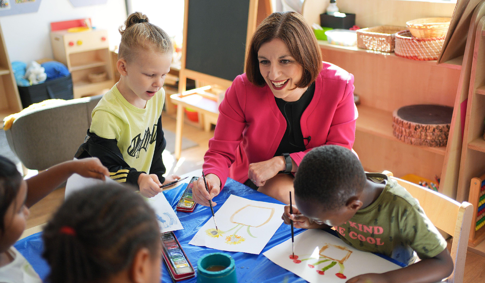 Education Secretary Bridget Phillipson visits a school-based nursery in East Croydon in July 2024. Image: PA Images / Alamy
