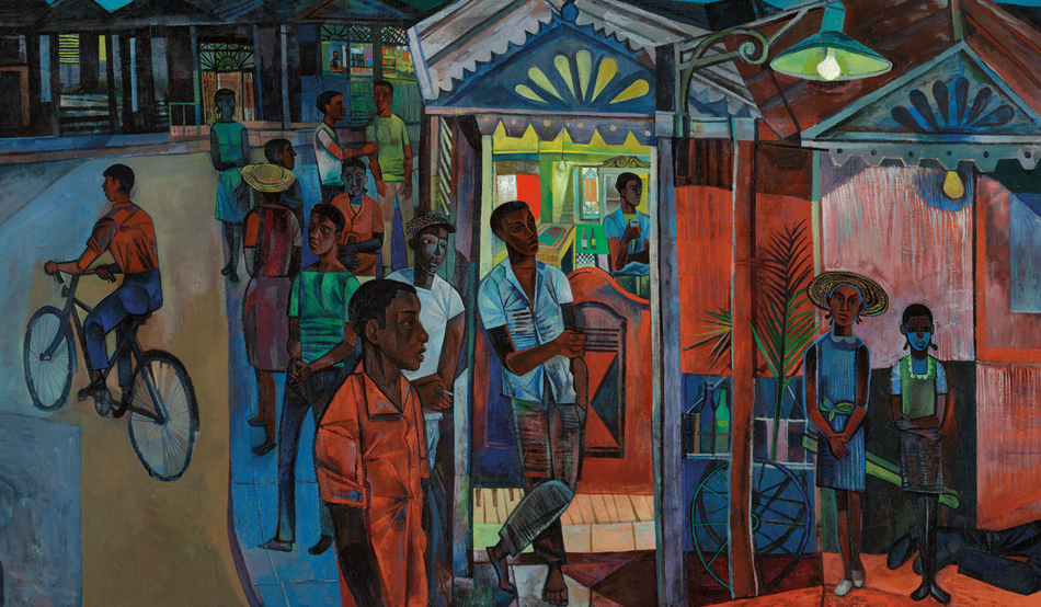 Detail from “Jamaican Village” (1951) by John Minton. Image: Christie’s Images / Estate of John Minton. All rights reserved 2026 / Bridgeman Images