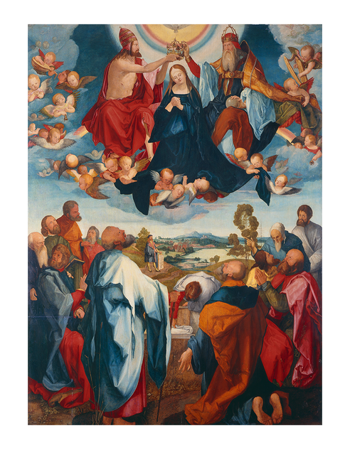 Knew his worth: a copy of Dürer’s lost Heller altarpiece by Jobst Harrich, depicting Dürer himself in the background, centre-left. Image: Horst Ziegenfusz / Historisches Museum Frankfurt am Main
