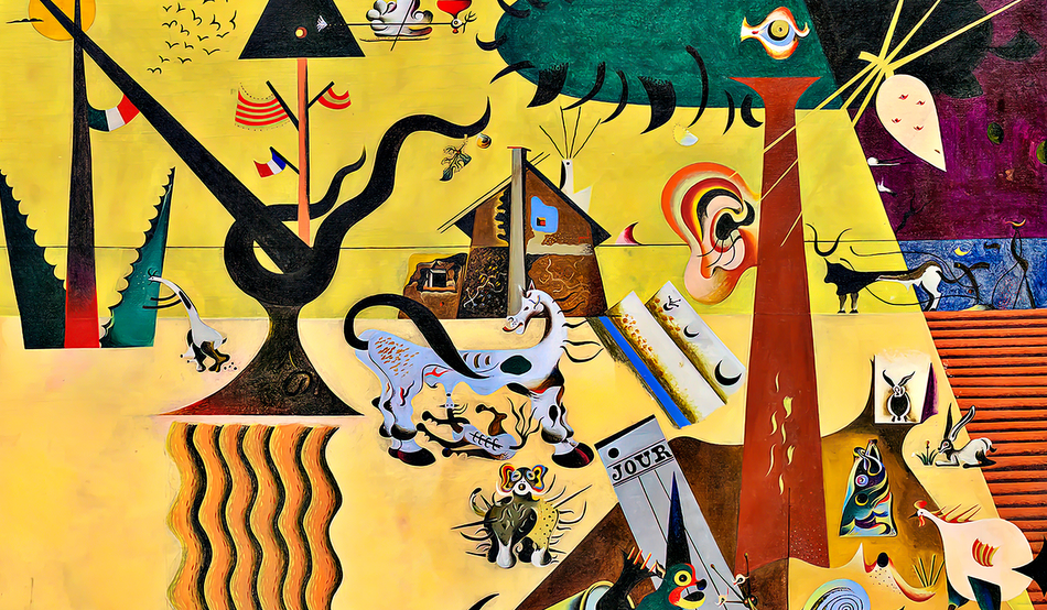 “The Tilled Field” (1924) by Joan Miró, used to illustrate the 1971 Penguin Classics edition of “Animal Farm”. Image: Alamy