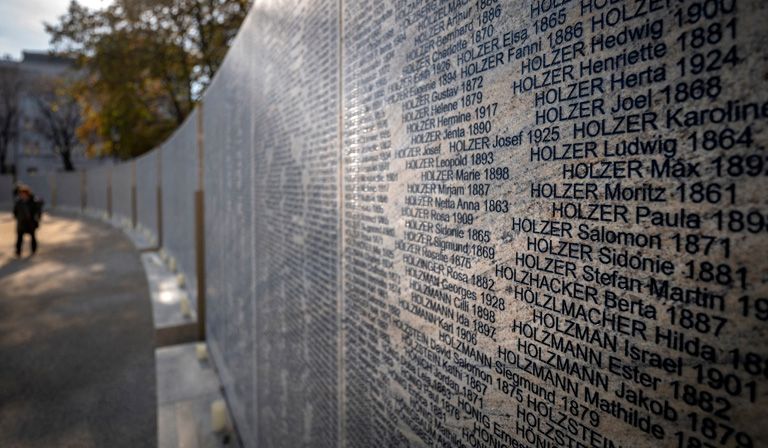 The Shoah Wall of Names—a memorial to the 64,400 Austrian Jews murdered during the Holocaust—was unveiled in Vienna in 2021 © Joe Klamar / AFP via Getty Images