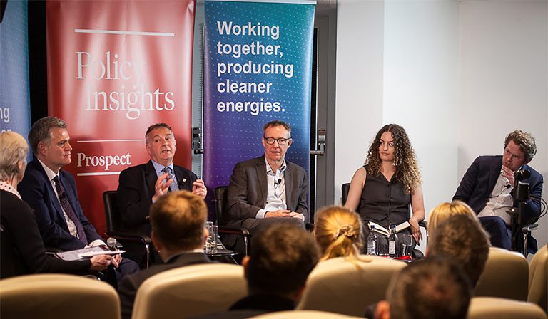 From left to right: Isabel Hilton, contributing editor, Prospect; David Whitehouse, Offshore Energies UK; Professor John Underhill, University of Aberdeen; Paul Johnson, Institute of Fiscal Studies; Daisy Dunne, Carbon Brief; Jonty Rushforth, S&P Global