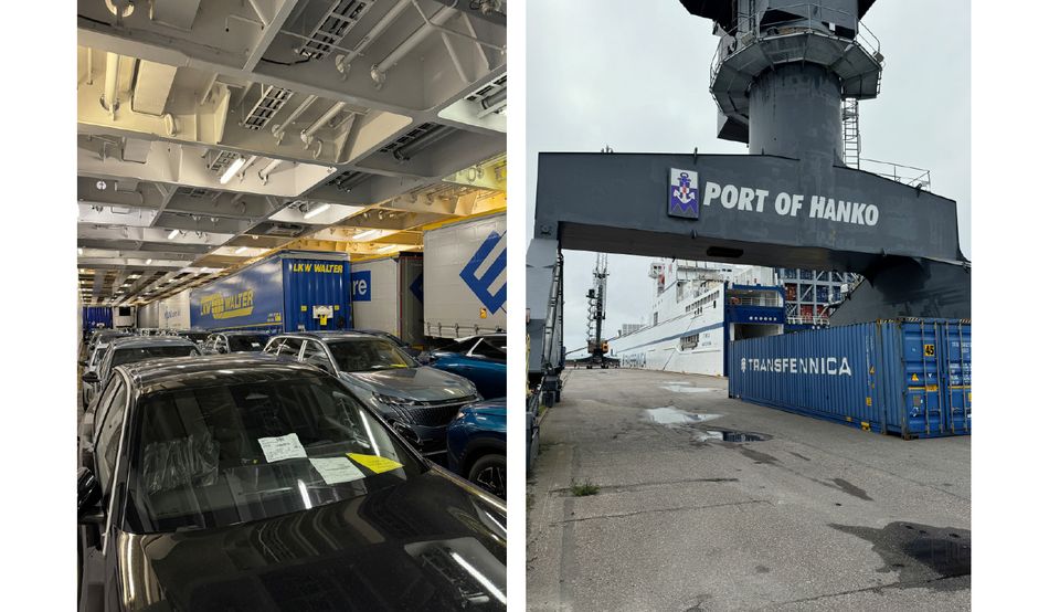 The cargo inside the Timca during James’s voyage, and the port of Hanko in Finland, one of the ship’s major stopping points. Images courtesy of James Ball.