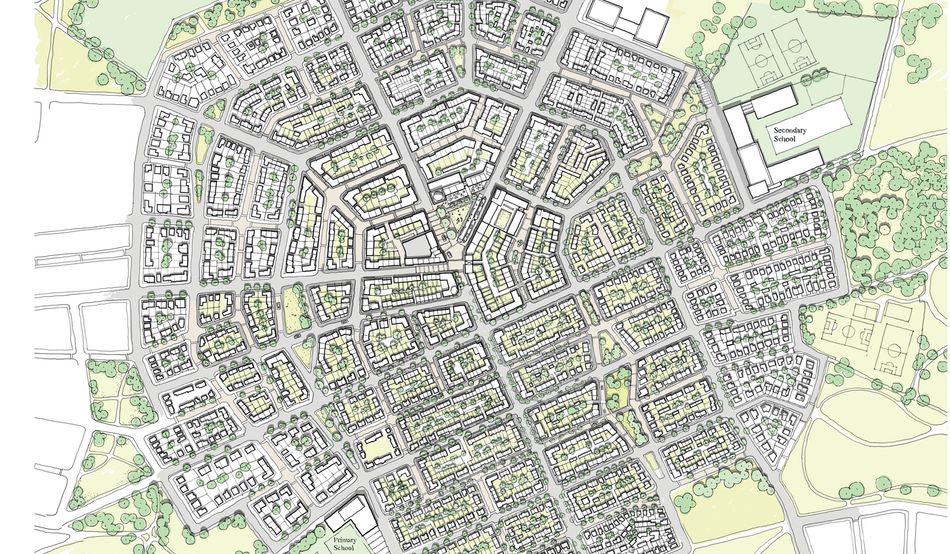 Uxcester Garden City plan, prepared as part of the 2014 Wolfson Economics Prize. Image credit: David Rudlin