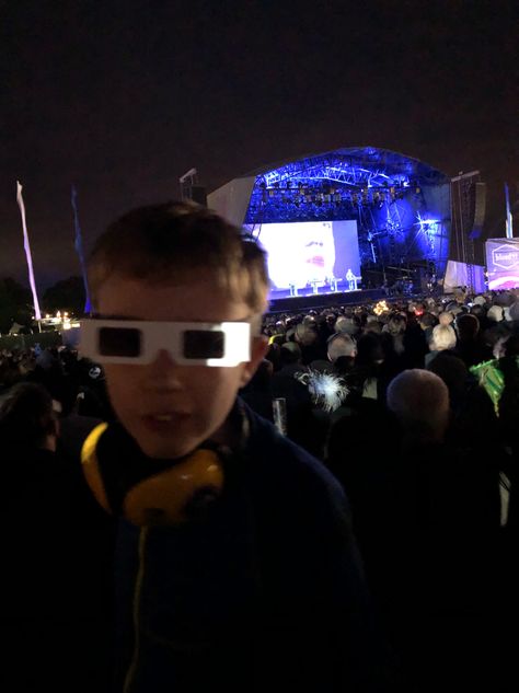 Harris’s son James dons his 3D specs  for a Kraftwerk concert in 2019. Image: courtesy John Harris