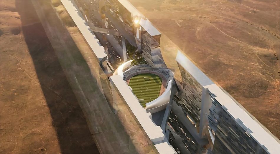 Artist’s impression of the 170km-long, mirror-faced megastructure, The Line