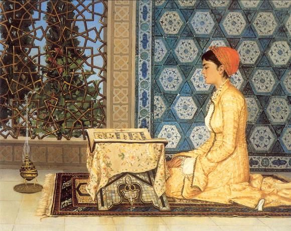 Girl reading the Quran by Osman Hamdi Bey (1880) Credit: Alamy-girl-reciting-qu-ran-1880.