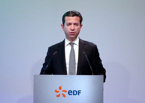 Thomas Piquemal, senior executive vice-president of French state-owned electric utility company EDF Jean-Bernard Levy gives a press conference to present the group's results for 2015, on February 16, 2016 in Paris. / AFP / JACQUES DEMARTHON (Photo credit should read JACQUES DEMARTHON/AFP/Getty Images)