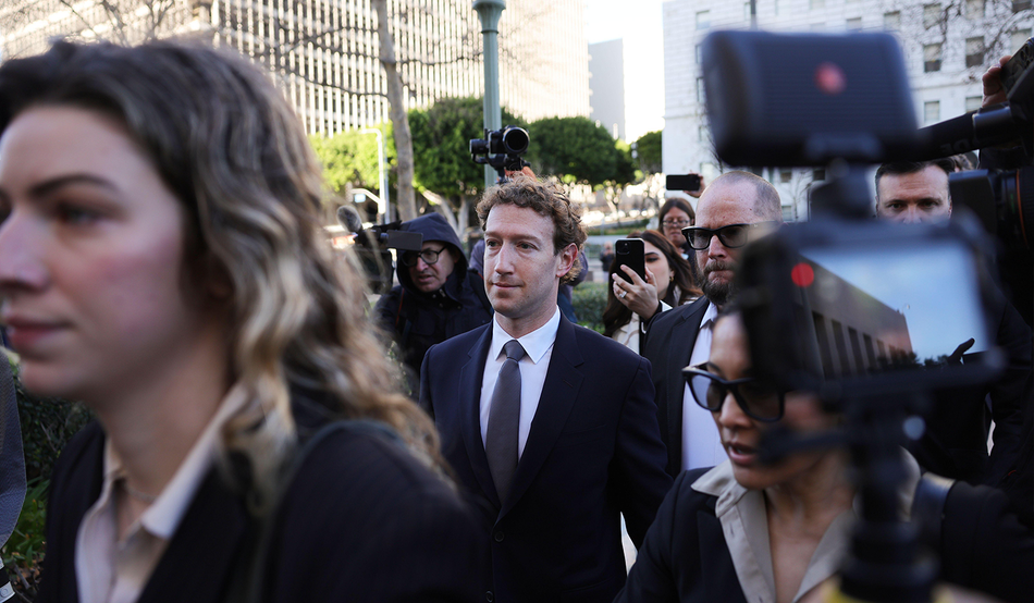 Meta CEO Mark Zuckerberg arrives at the Kaley GM trial, 18th February, Los Angeles. Photo by Alamy / AP Photo / Ryan Sun
