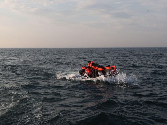 No options: a group thought to be migrants crossing the English Channel in a small boat