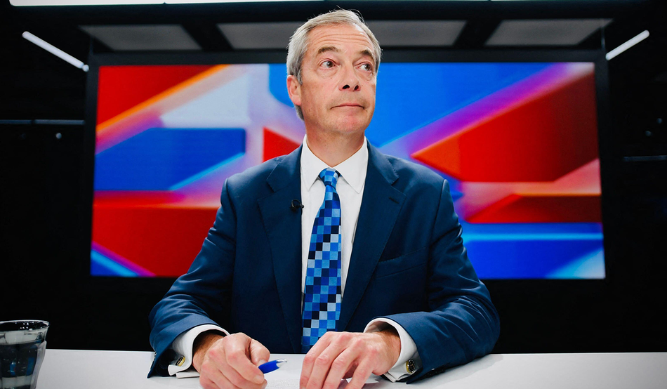 Nigel Paul Farage presents his first show on GB News. Photo by SOPA Images Ltd / Alamy