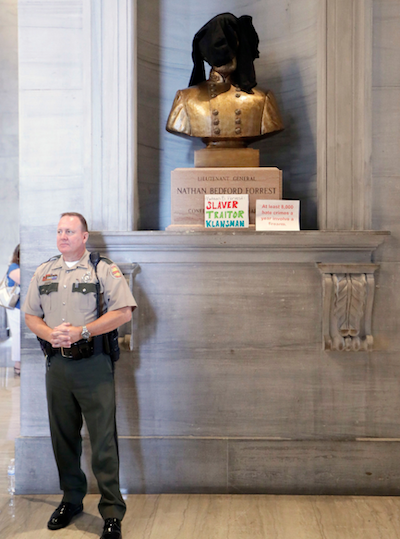 A statue of Nathan Bedford Forrest, first Grand Wizard of the KKK, in the Tennessee State Capitol