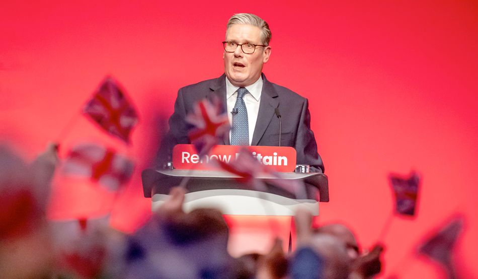 Keir Starmer addressing Labour's annual conference in Liverpool. Image: Alamy