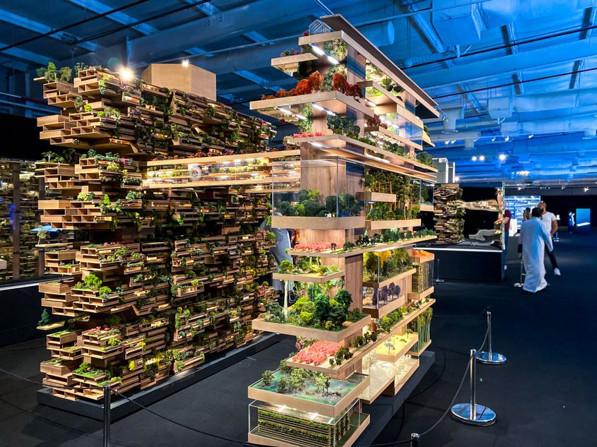 Barking mad: models of The Line project  on display at an exhibition in Riyadh. Image: Balkis Press / ABACA / Shutterstock