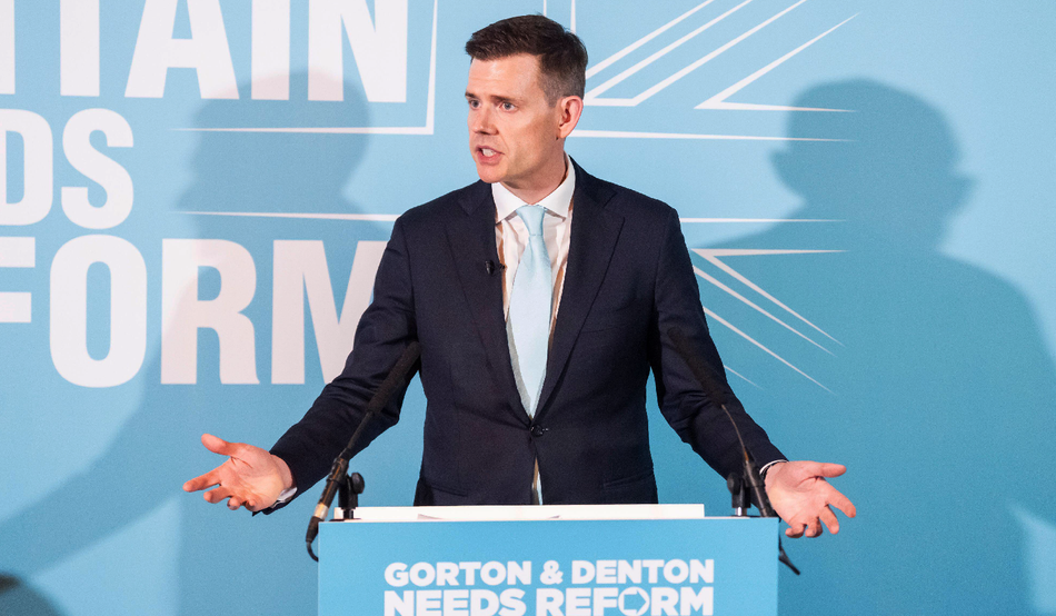 Matt Goodwin is announced as Reform's candidate for Gorton and Denton, 27th January. Photo by PA Images / Alamy