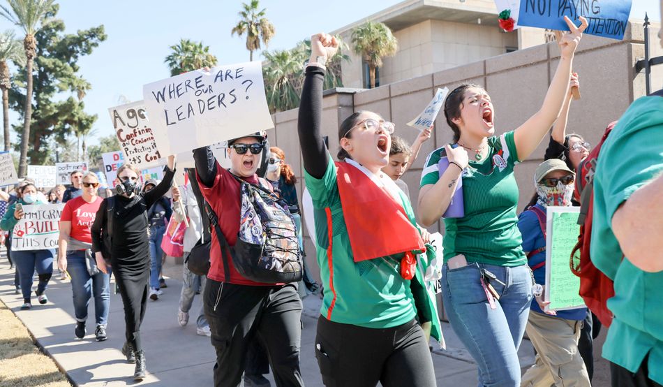 In Phoenix, Arizona hundreds joined a 50501 march on 5th February. Trump won
52 per cent of the vote in that state in 2024. Image: Majority World CIC/Alamy Stock Photo