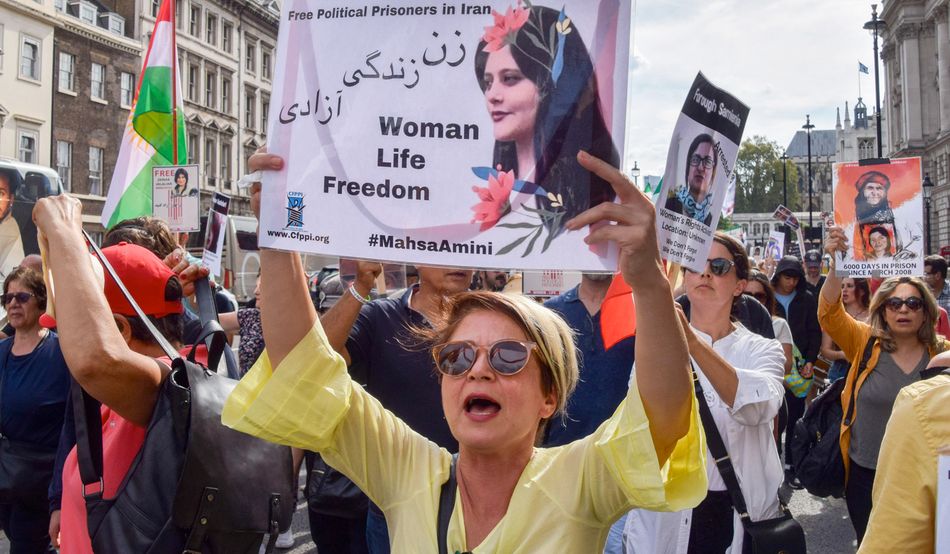 Protesters in London last September marking the anniversary of the death of Mahsa Zhina Amini. Image: SOPA Images Limited / Alamy.