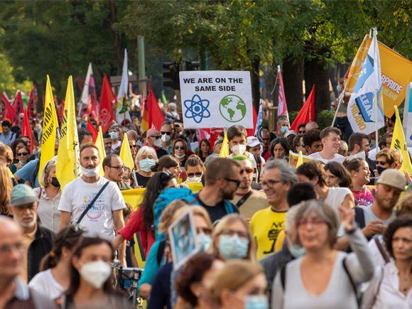 Changing attitudes: pro-nuclear power marchers in Milan last year © Sipa US / Alamy Stock Photo 