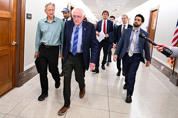 Analogue intelligence: Vermont senator Bernie Sanders and Geoffrey Hinton
(left) attend a briefing of lawmakers on Capitol Hill, 16th September. Photo by Roberto Schmidt/Getty Images