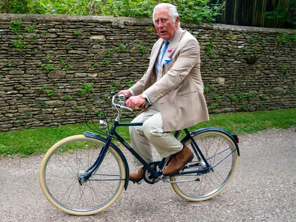 Prince Charles, Prince of Wales joins members of the British Asian Trust for a short bicycle ride as they kickoff the charitys "Palaces on Wheels" cycling event at Highgrove on 10th June 10 2021 © Arthur Edwards/WPA Pool/Getty Images