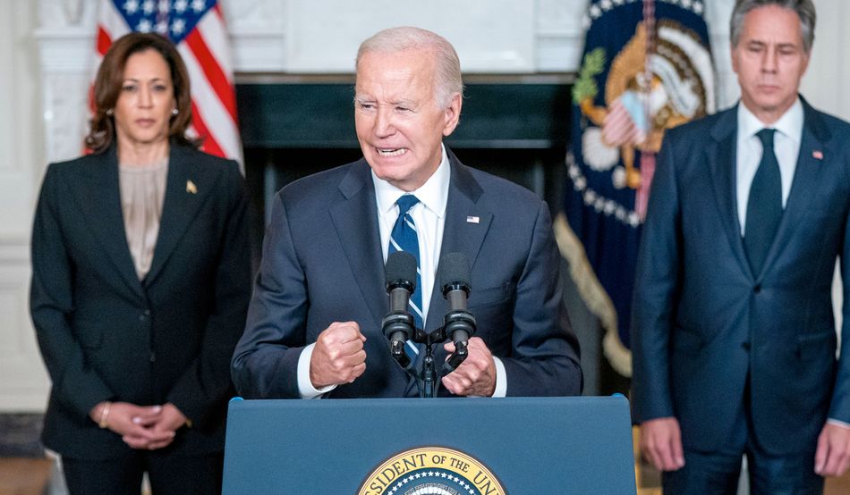 Joseph Biden, President of the United States, speaks from a podium.