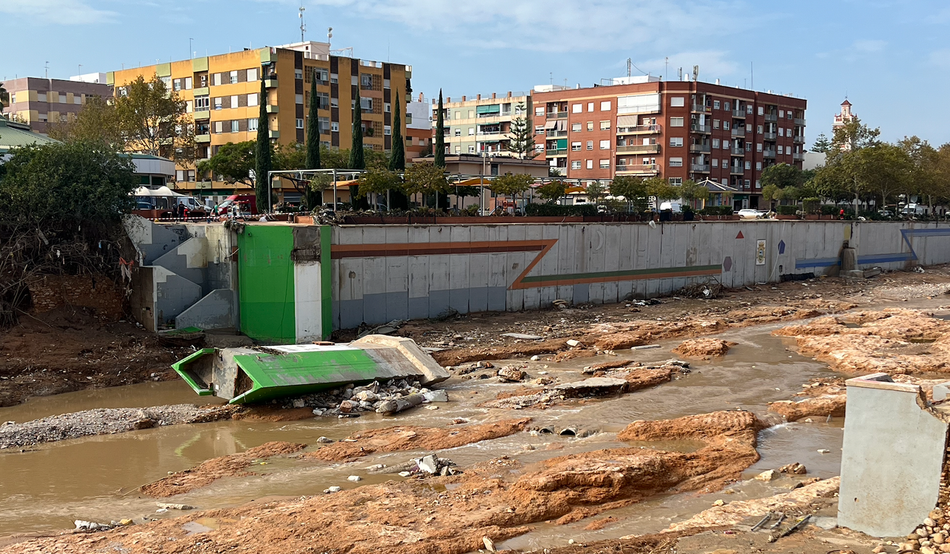 Bridges spanning the Rambla del Ployo have been destroyed. Image: Dominic Hinde