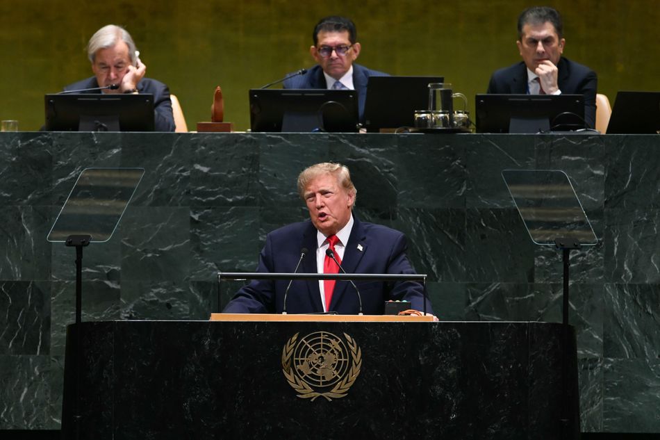 Super intelligence: President Donald Trump speaks during the United Nations General Assembly, 22nd September. Image by Brendan Smialowski/Pool Photo via AP/Alamy