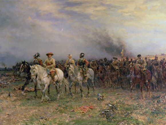 A king in all but name: Oliver Cromwell leading  cavalry at Marston Moor © Towneley Hall Art Gallery and Museum/Bridgeman Images