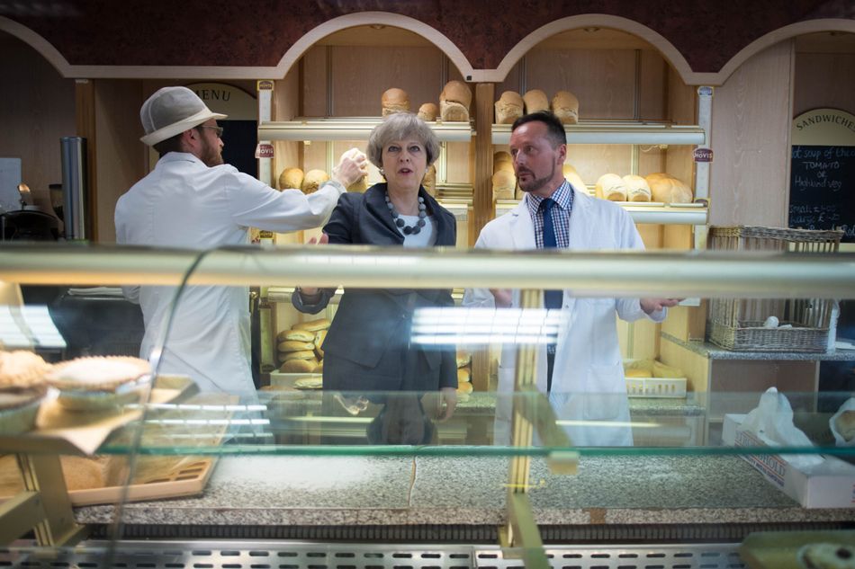 Theresa May visits a bakery in Lancashire and Fleetwood. The seat was a Labour hold. Photo: PA