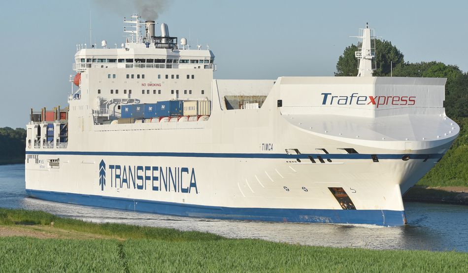 The Timca passing through the Kiel canal in Germany. Image: Martin Witte / Alamy.