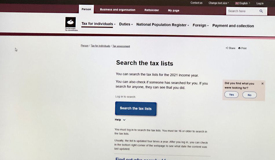 Seek and ye shall find—the Norwegian database that subjects private wealth to public scrutiny. Image courtesy of Tom Clark 