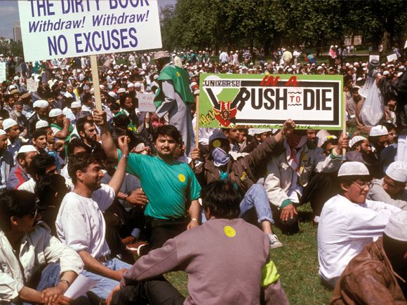 When metaphor became deadly literalism: anti-Rushdie protesters calling  for his death  assemble at Hyde Park in May, 1989 © Janine Wiedel Photolibrary / Alamy Stock Photo