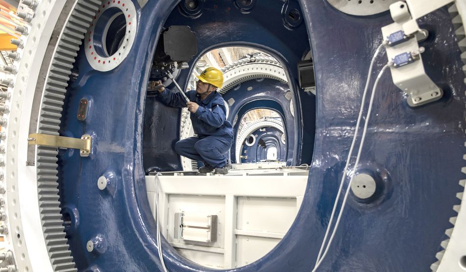 Ming Yang manufactures wind turbine components at a factory in Inner Mongolia. Image: Qilai Shen/Bloomberg via Getty Images